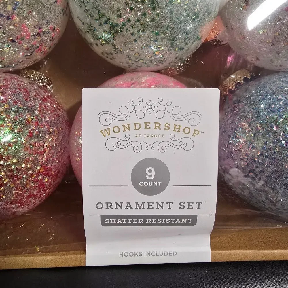 NEW 9ct 100mm Christmas Glitter Finish Ornament Set Multicolor Wondershop